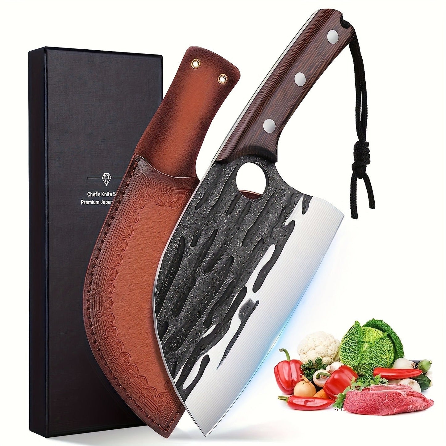 Meat Cleaver Hand Forged Serbian Chef Knife – High Carbon Steel Butcher Knife Full Tang with Leather Sheath | Razor Sharp Chopping Cleaver