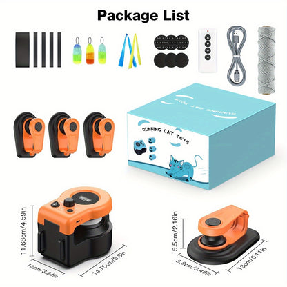 Interactive Cat Toy Auto & Remote Control – Electric Feather Mouse Lure Coursing Machine with DIY Track, Mouse Sounds, Auto Timer