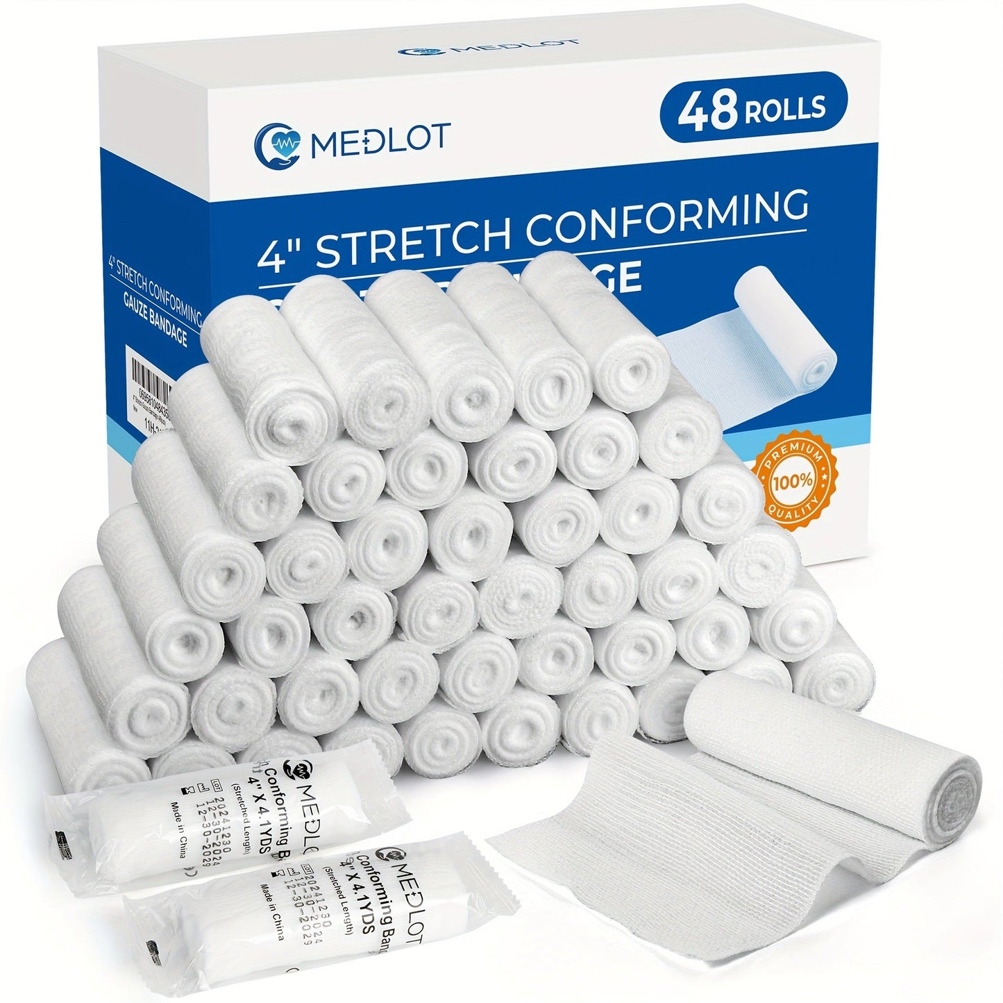 Stretch Conforming Gauze Roll Box with 48 Individually Wrapped 4-Inch by 4.5-Yard White Bandages