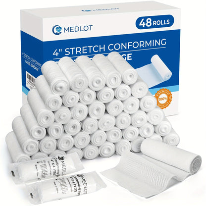 Stretch Conforming Gauze Roll Box with 48 Individually Wrapped 4-Inch by 4.5-Yard White Bandages