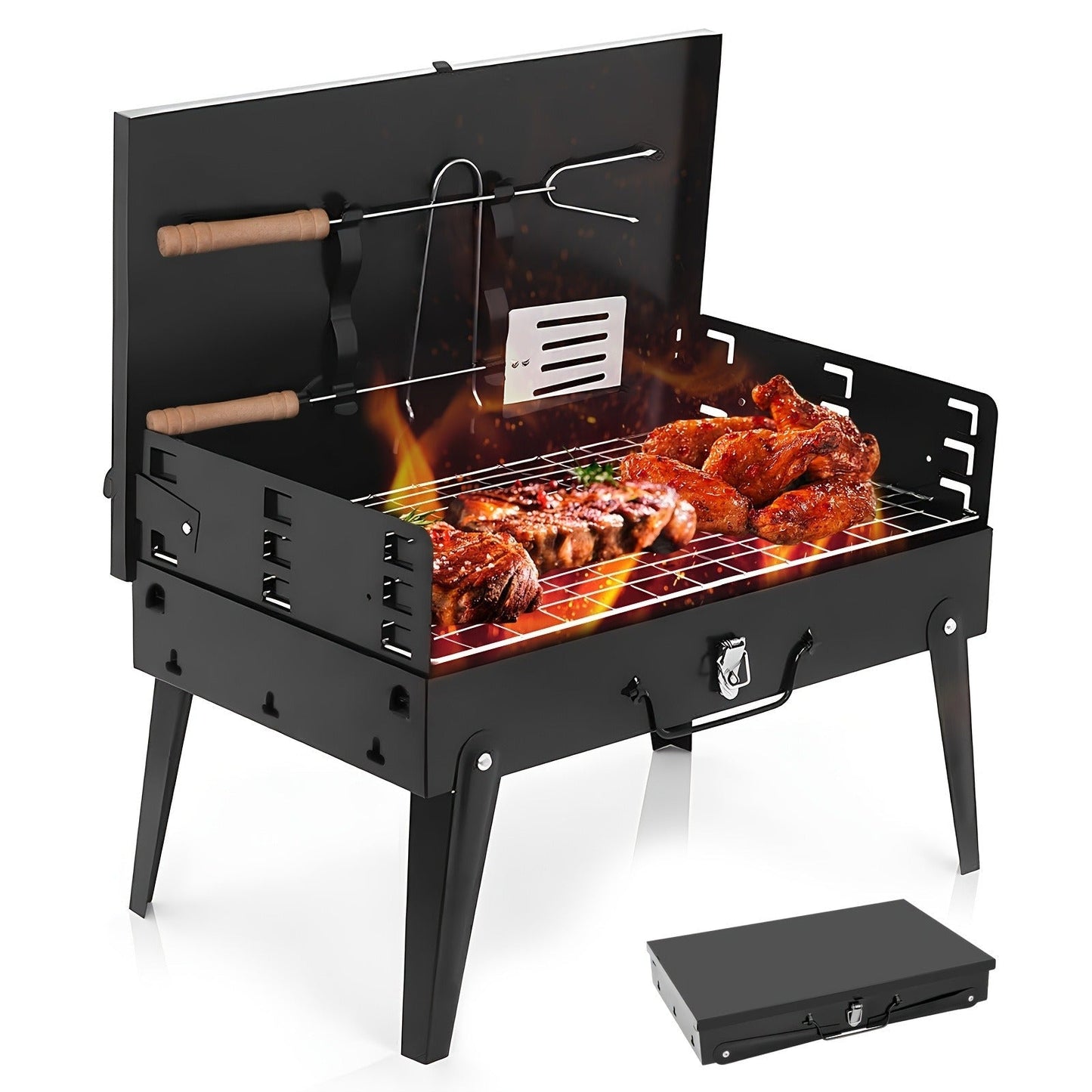 Charcoal Grill Portable BBQ with Hood – Foldable Compact Outdoor Barbecue Grill for Camping Tailgating Picnic Backyard Cookouts |