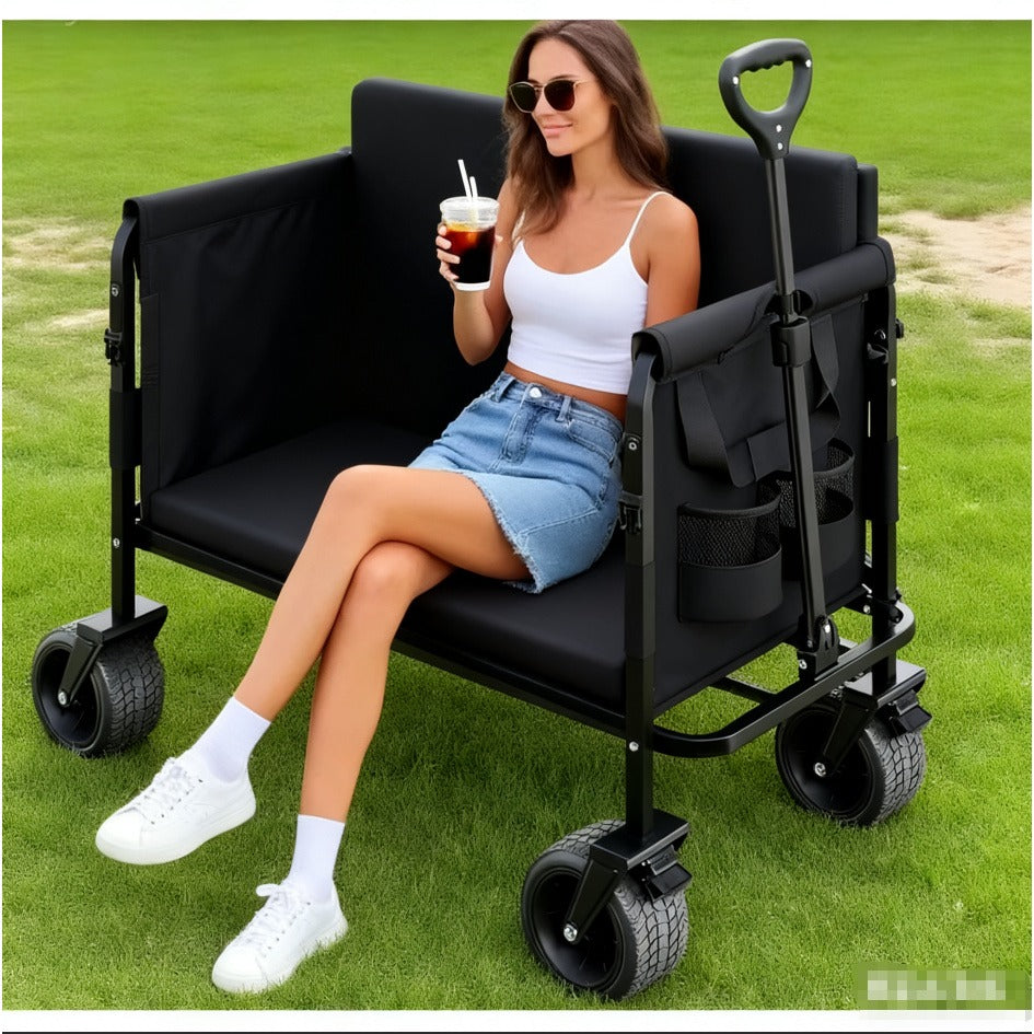 Foldable Utility Wagon Cart 550 lbs, Collapsible Outdoor Cart with Bench Seat & All-Terrain Wheels