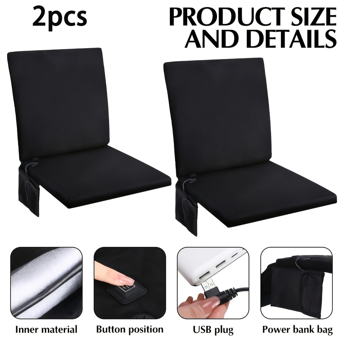 USB Heated Seat Cushion Foldable Heating Pad with 3 Adjustable Heat Modes – Portable Electric Warming Cushion for Stadium, Camping