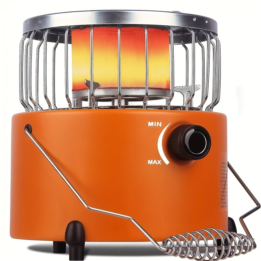 Two-in-One Outdoor Propane Radiant Heater and Cooking Stove with Hose, Converter and 7-Inch Orange Body