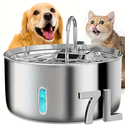 Large Stainless Steel Pet Water Fountain 236oz / 7L – Automatic Cat & Dog Water Dispenser, Multi-Stage Filtration