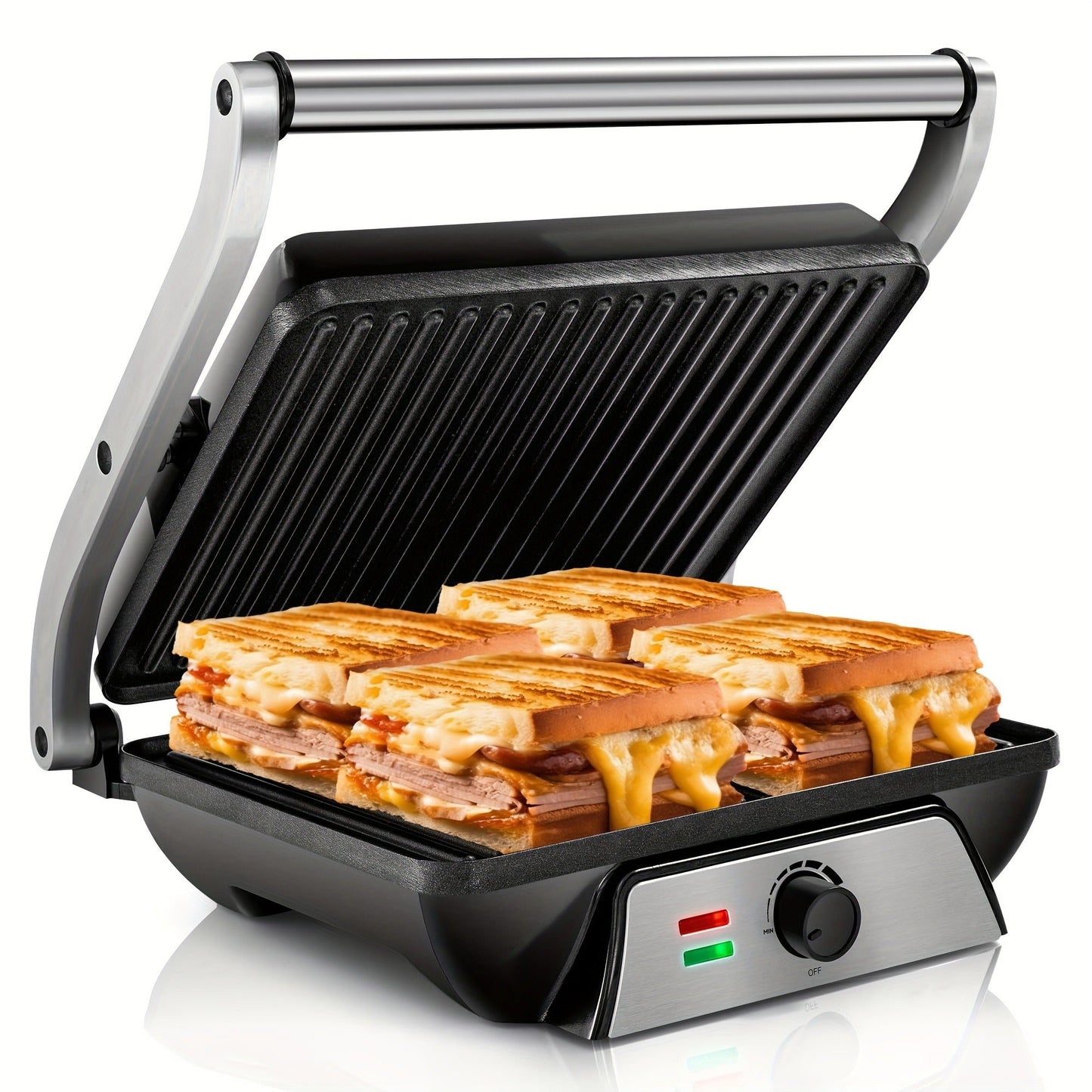 Sandwich Maker 3-in-1 Mini Indoor Grill & Panini Press, Non-Stick 180° Opening, Floating Hinge, 60-Min Timer