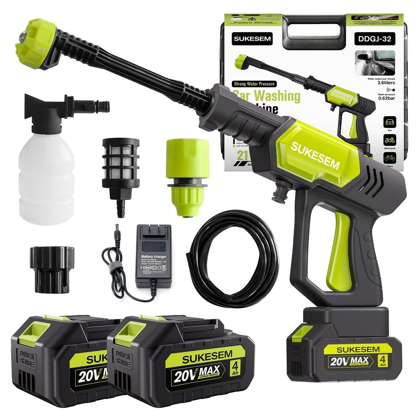 Cordless Pressure Washer Battery Powered Portable Car Wash Gun High Pressure Cleaner for Cars Yards for Garden, Patio and Yard Use