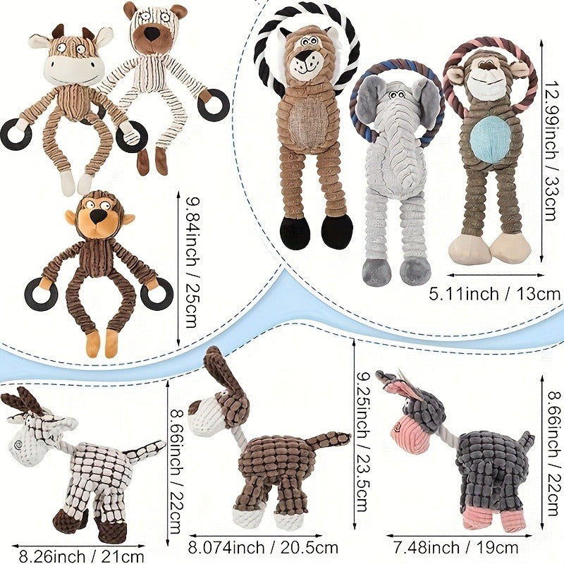 Dog Chew Toys, Squeaky Plush Rope Dog Toy Set with Animal Print for Aggressive Chewers – 6 8 or 10 Pack Interactive Tug-of-War Chew Toys