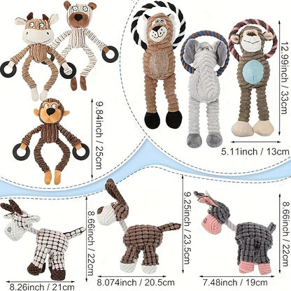 Dog Chew Toys, Squeaky Plush Rope Dog Toy Set with Animal Print for Aggressive Chewers – 6 8 or 10 Pack Interactive Tug-of-War Chew Toys