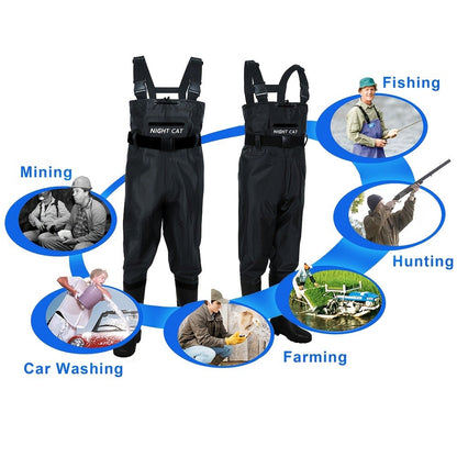Waterproof Chest Waders for Men – Bootfoot PVC Fishing Suit with H-Back Suspenders, Anti-Slip Rubber Boots | Sizes 7.5–13 | Ice Fishing