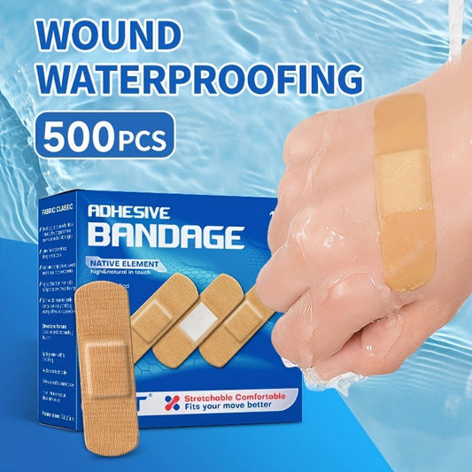 500-Piece Dark Brown Adhesive Bandage Pack with Flexible Fabric Strips for Home and Travel First Aid