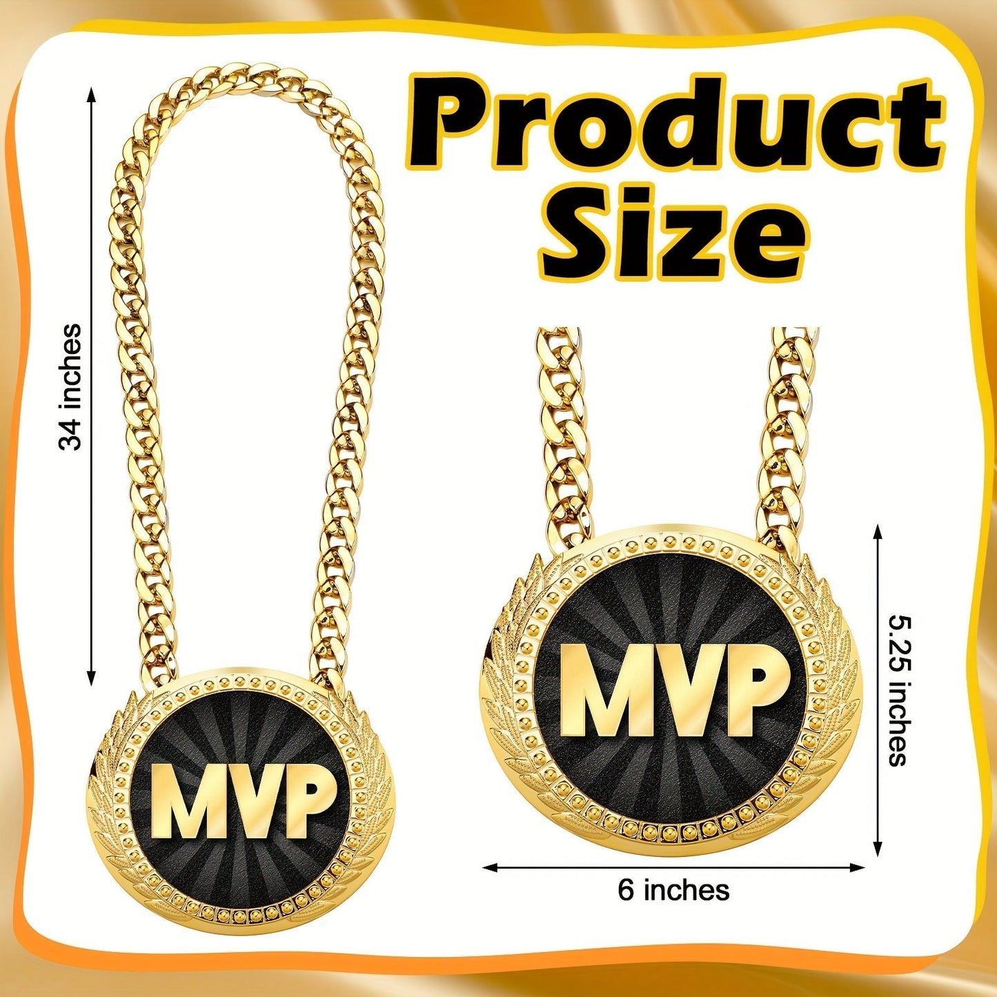 MVP Championship Turnover Chain Medal – 6 Inch Big Golden Champ Award Necklace for Baseball Basketball Football Soccer Softball Volleyball