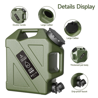 Collapsible Camping Water Storage Bucket 3.2 Gal Portable Water Tank with Faucet Dispenser Army Green Outdoor Emergency Water Container