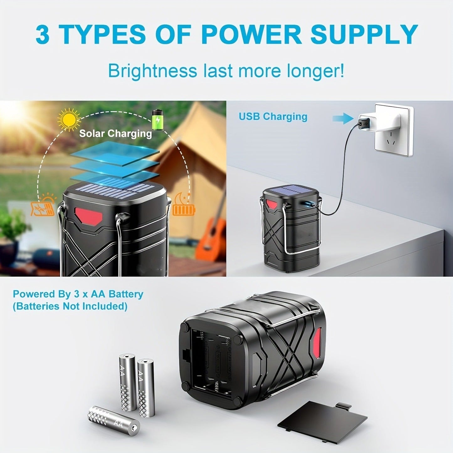 Collapsible Camping Lantern in Four- or Eight-Piece Packs with Solar Panel, USB Charging and Three Power Methods