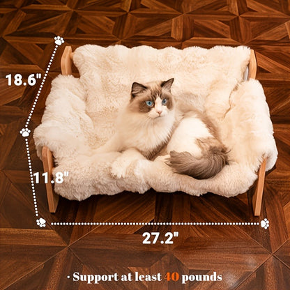 Raised Solid Wood Pet Couch Bed Elevated Modern Cat & Dog Sofa Chair 27x18x12 Inch – Thick Wide Wood Frame Space-Saving Cozy Pet Furniture