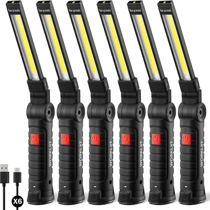 Foldable Black and Khaki Work Light Multipacks with Pivoting COB Bar and Pictured Charging Cables
