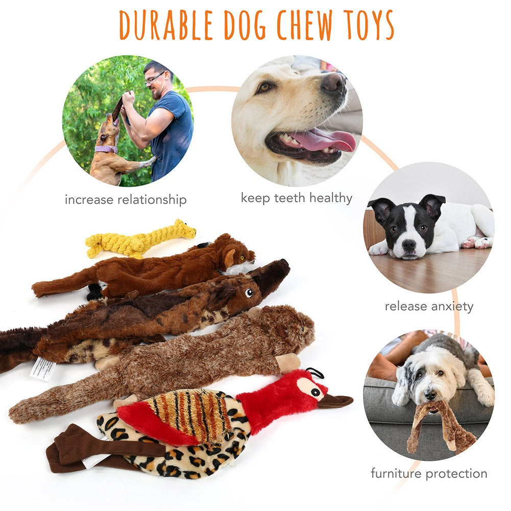 Squeaky Dog Toys 5-Pack No Stuffing Plush Chew Toy Bundle – Durable Animal Toys for Small Medium Large Dogs