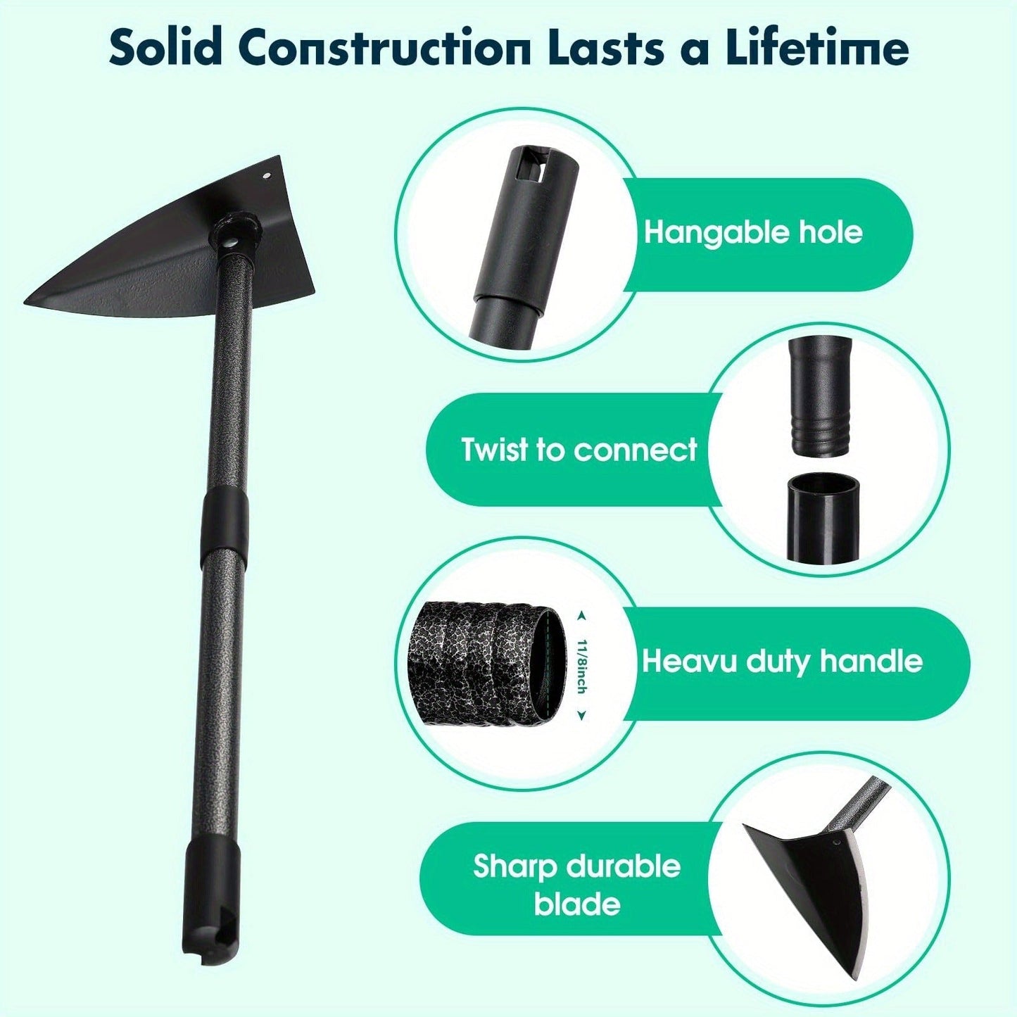 Garden Hoe Triangle Carbon Steel with Adjustable 15-72 Inch Long Handle, Sharp Triangular Blade for Weeding