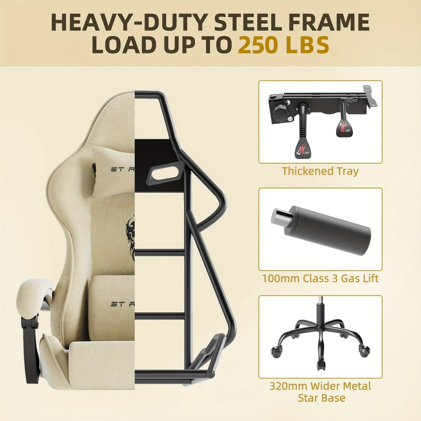 Gaming Chair Ergonomic Esports Chair – Skin-Friendly PU Leather, Thickened Board, Linkage Armrest, Adjustable Footrest & Headrest