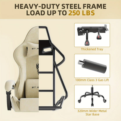Gaming Chair Ergonomic Esports Chair – Skin-Friendly PU Leather, Thickened Board, Linkage Armrest, Adjustable Footrest & Headrest