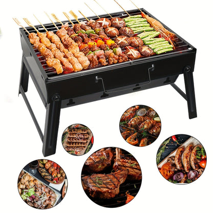 Folding Charcoal Grill with Rectangular Black Body, Layered Grate, Charcoal Mesh and Pull-Out Tray