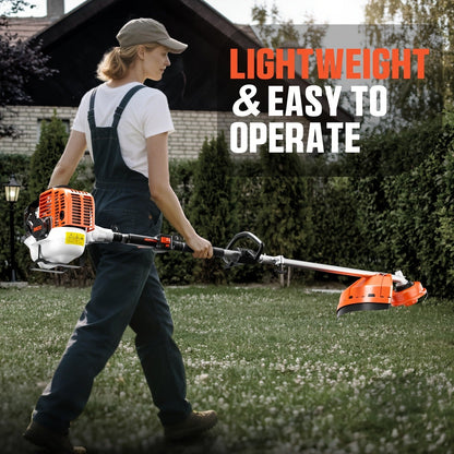 Gas String Trimmer 36CC 2-Cycle Weed Eater, 17" Cutting Swath, Easy Start Technology, Commercial Grade Gas Weed Wacker for Thick Weeds