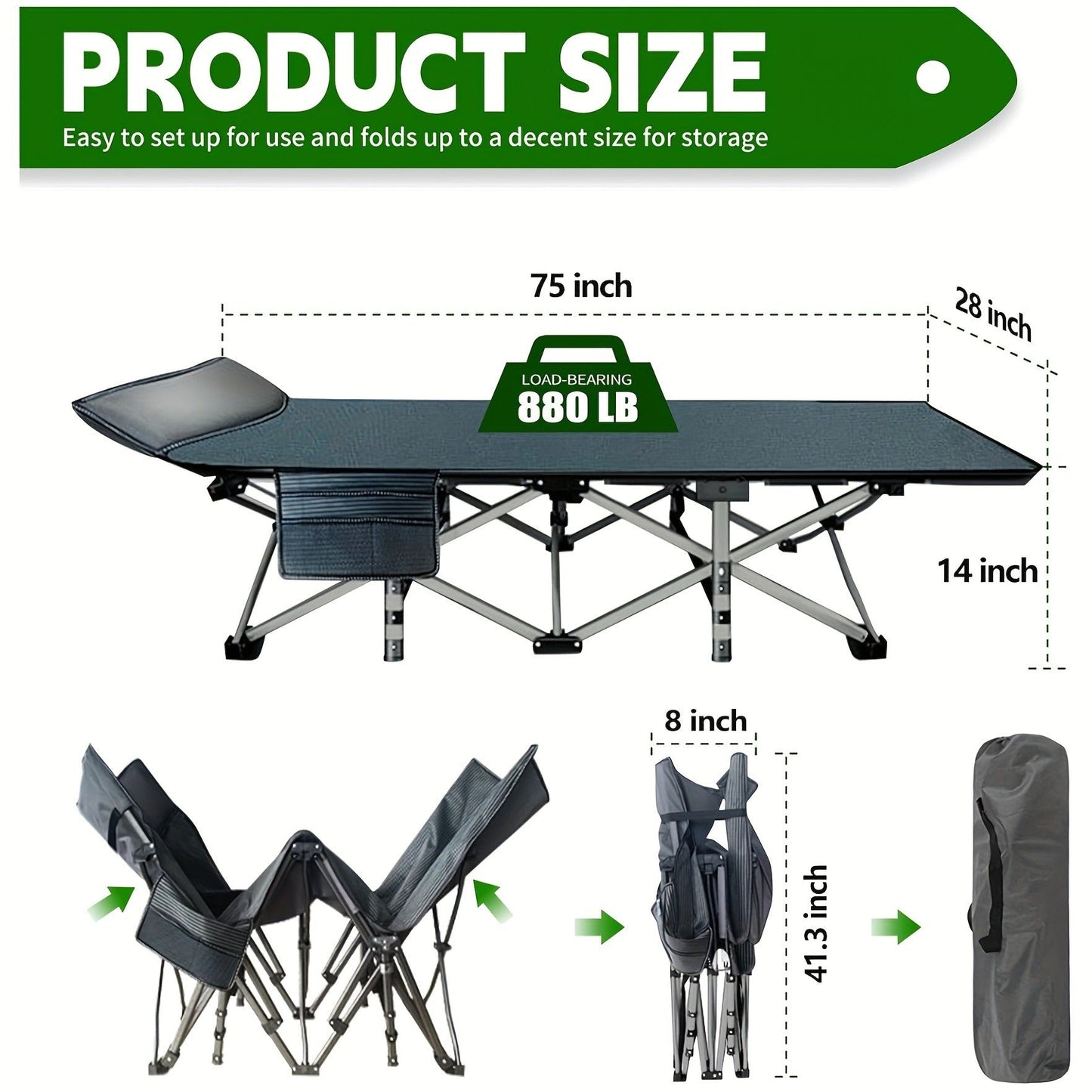 Heavy Duty Folding Camping Cot 75 Inch Portable Sleeping Bed with Carry Bag Guest Bed for Adults Outdoor Camping Hiking Home Use Gray Wine