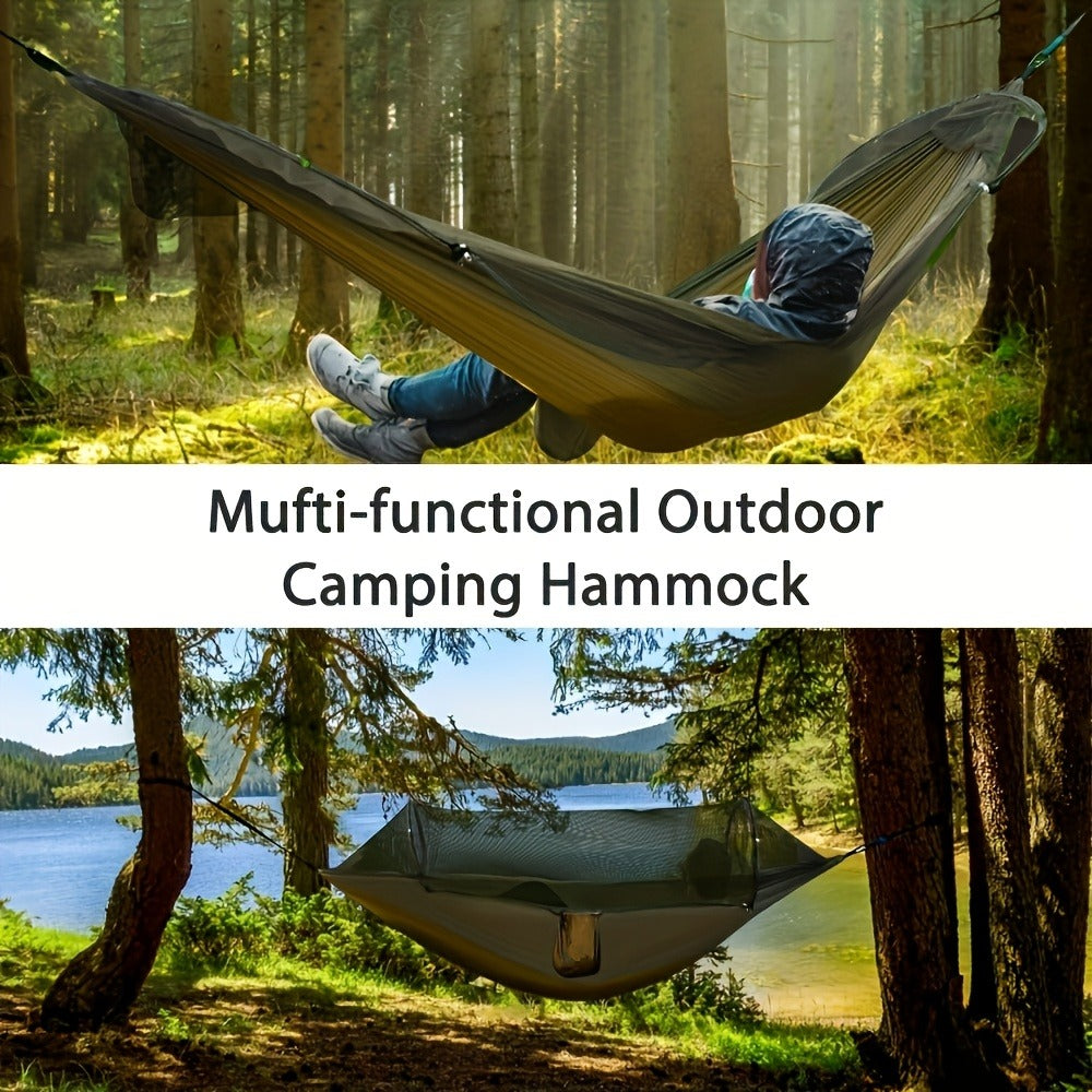 Camping Hammock with Mosquito Net and Sun-Shade Cover in Camouflage or Military Green, 265 lb Capacity