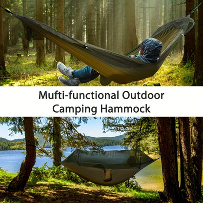Camping Hammock with Mosquito Net and Sun-Shade Cover in Camouflage or Military Green, 265 lb Capacity