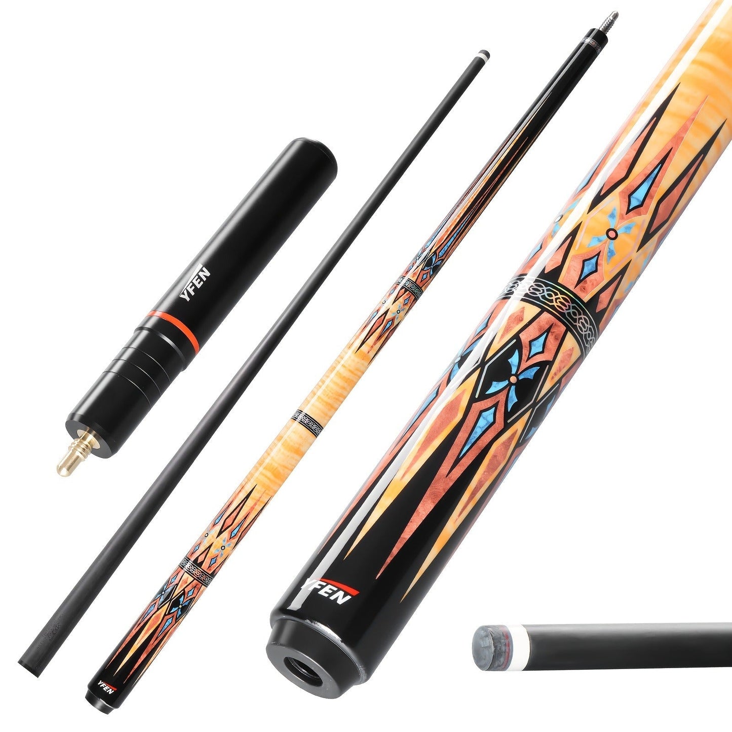 Carbon Fiber Pool Cue Stick Low Deflection Billiard Cue with 11.8mm 12.5mm Tip Pro-Taper Shaft Canadian Maple Butt Extension Compatible