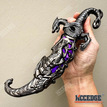 Medieval Fantasy Fixed Blade Knife with Scabbard – 9" Dragon Cosplay Collectible Dagger, 440 Stainless Steel