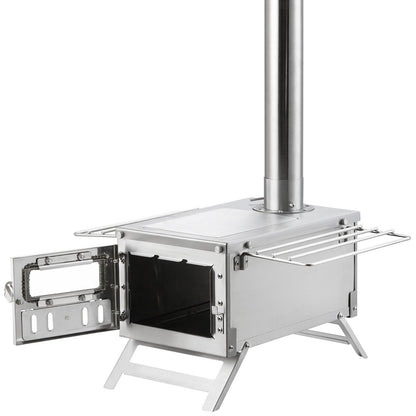 Wood Stove Camping Tent Stove 80 Inch Stainless Steel, 700in³ Firebox, 8 Accessories, BBQ Grill Plate