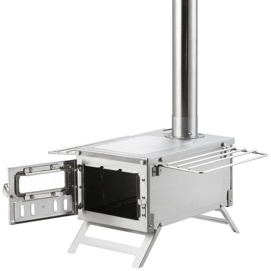 Wood Stove Camping Tent Stove 80 Inch Stainless Steel, 700in³ Firebox, 8 Accessories, BBQ Grill Plate