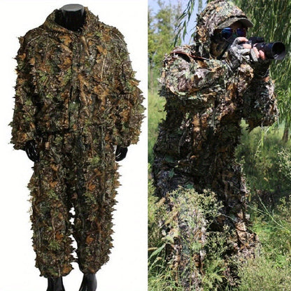 Ghillie Suit 3D Camo Hunting Set – Lightweight Breathable Hooded Camouflage Jacket & Pants for Deer Hunting Sniper Airsoft & Wildlife