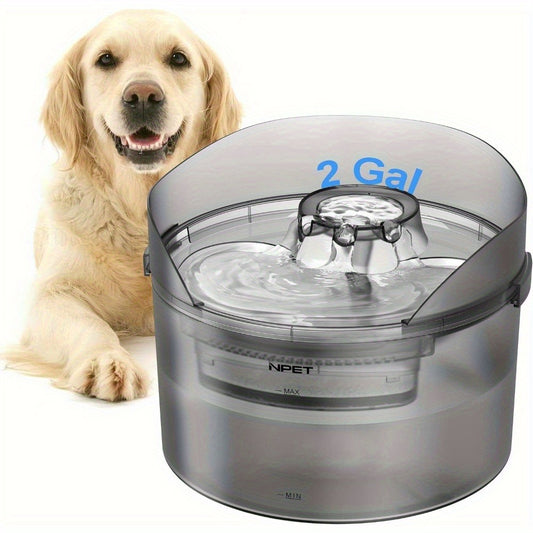 Dog Water Fountain 2 Gallon NPET DF30 – Automatic Pet Water Dispenser Triple Filtration with Splatter Guard & Cleaning Kit for Large Dogs