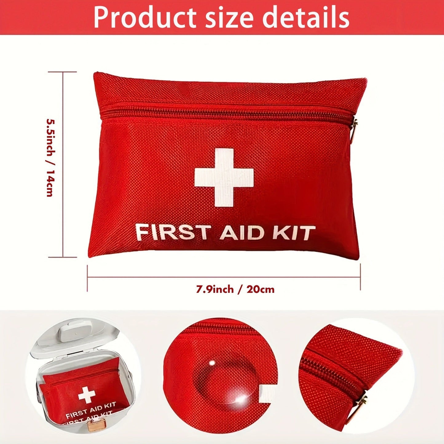 First Aid Bag 16-Pack – Empty Water-Resistant Nylon Pouch with Full-Open Zipper & Cross Symbol, Lightweight Portable Medical Bag for Home