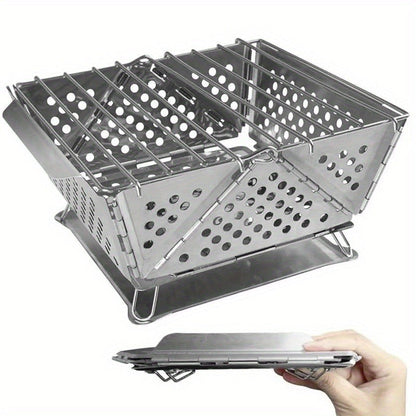 Wood Burning Camp Stove Portable Stainless Steel, Mini Folding Charcoal BBQ Grill, Camping Wood Stove Burner