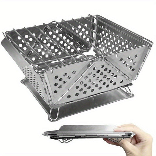 Wood Burning Camp Stove Portable Stainless Steel, Mini Folding Charcoal BBQ Grill, Camping Wood Stove Burner