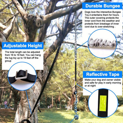 Bungee Dog Tug Toy Outdoor Hanging from Tree Height Adjustable 19.7 Ft Elastic Cord Tether with Chew Rope