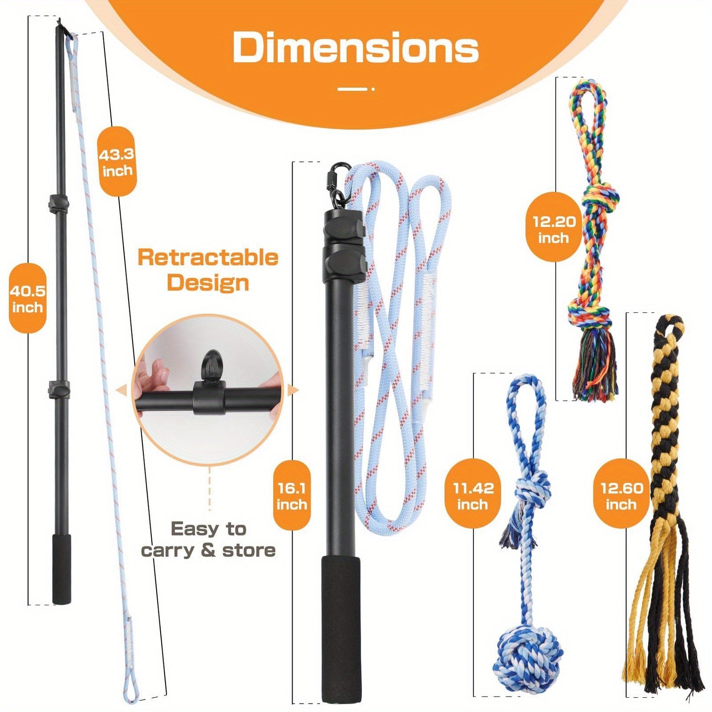 Dog Flirt Pole Telescopic – Extendable Flirt Stick with 3 Detachable Toys & Nylon Rope, Aluminum Alloy Dog Chase Toy