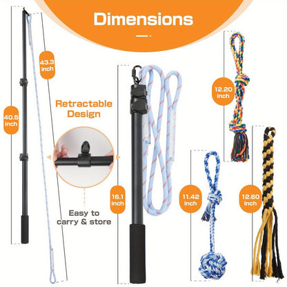 Dog Flirt Pole Telescopic – Extendable Flirt Stick with 3 Detachable Toys & Nylon Rope, Aluminum Alloy Dog Chase Toy