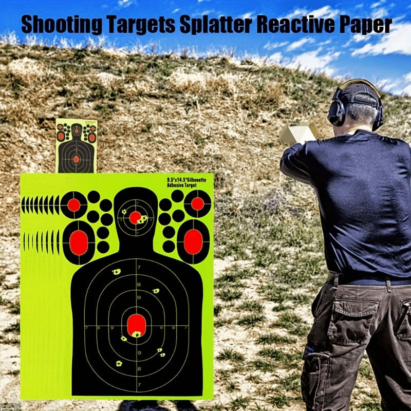 Splatter Shooting Targets Human Silhouette 20 Pack – Reactive Glow Fluorescent Paper Range Targets for Pistol