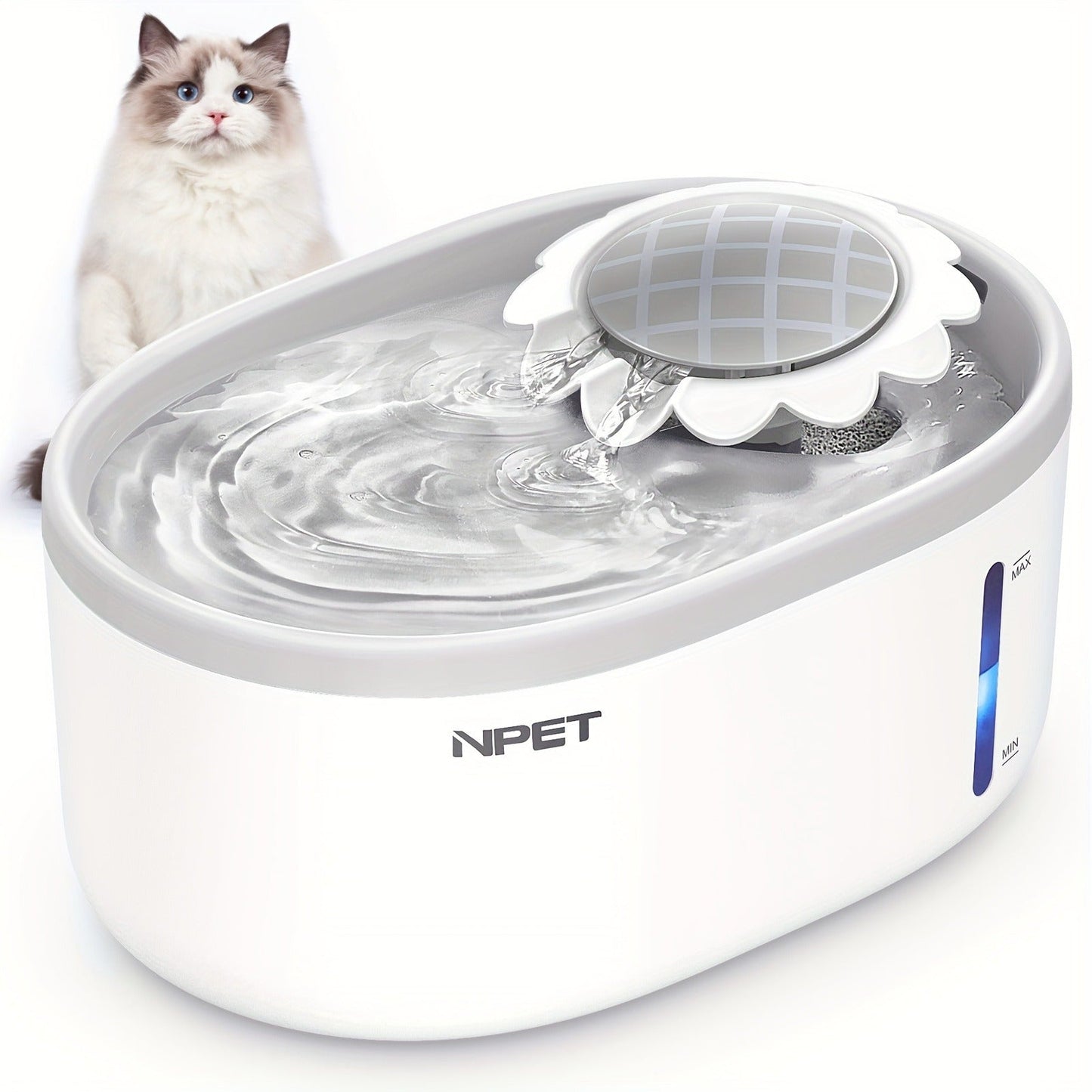 2L NPET Pet Water Fountain with Visible Water Level, PETNC010GW Filter Bundles and PETNC010YO-US Model