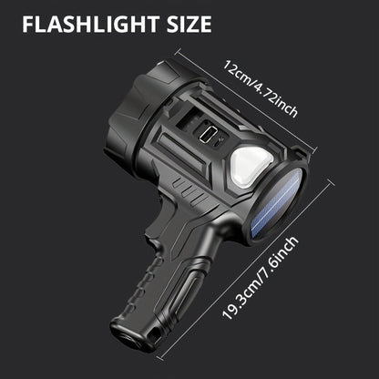 Flashlight 2000-Lumen Solar and USB-C Searchlight with Six Modes, Color Filters and USB Power Output