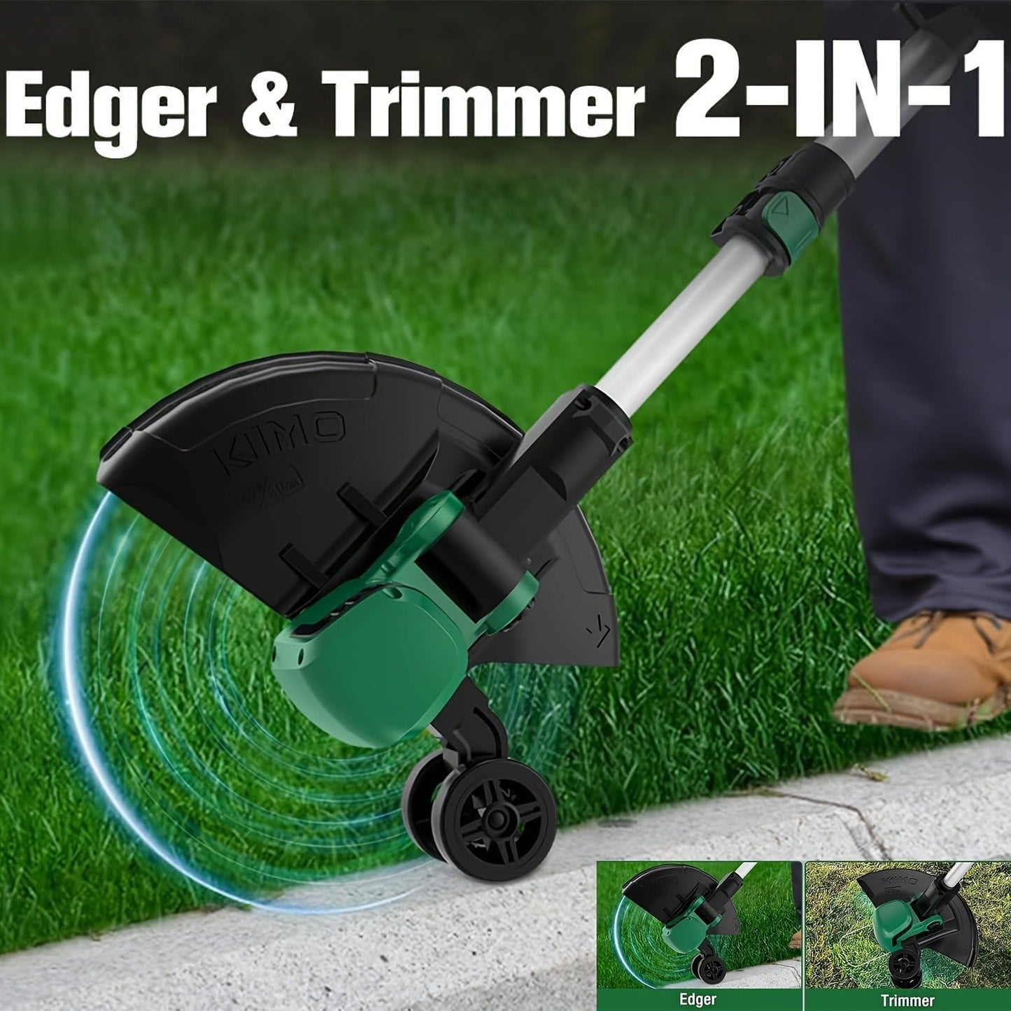String Trimmer Cordless 2-in-1 Weed Wacker & Lawn Edger with Wheels, KIMO Brushless Motor 20000 RPM