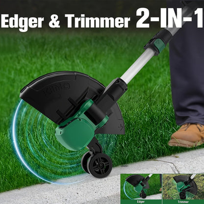String Trimmer Cordless 2-in-1 Weed Wacker & Lawn Edger with Wheels, KIMO Brushless Motor 20000 RPM