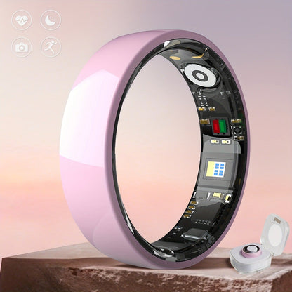 N-Style Smart Ring with Screenless Sensor Design, Charging Case, Black, Pink or White Finish and Sizes 7–13