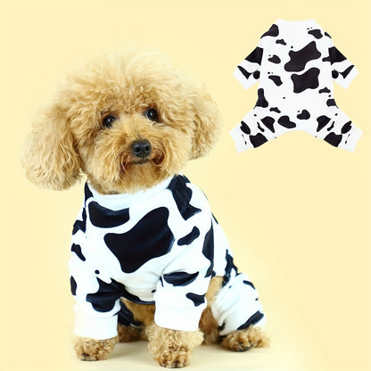 Dog Pajamas Cow Print Soft Knit Pullover Sleepwear for Small Medium Dogs, 100% Polyester Milk Swirl Texture Pet Onesie Loungewear