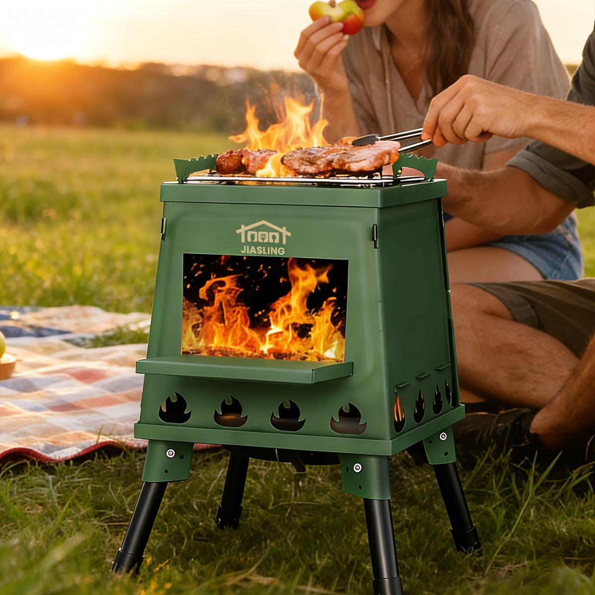 Foldable Wood Burning Camp Stove, Portable Outdoor Cooking Rocket Stove for Camping, Hiking, Picnics, BBQ & Travel