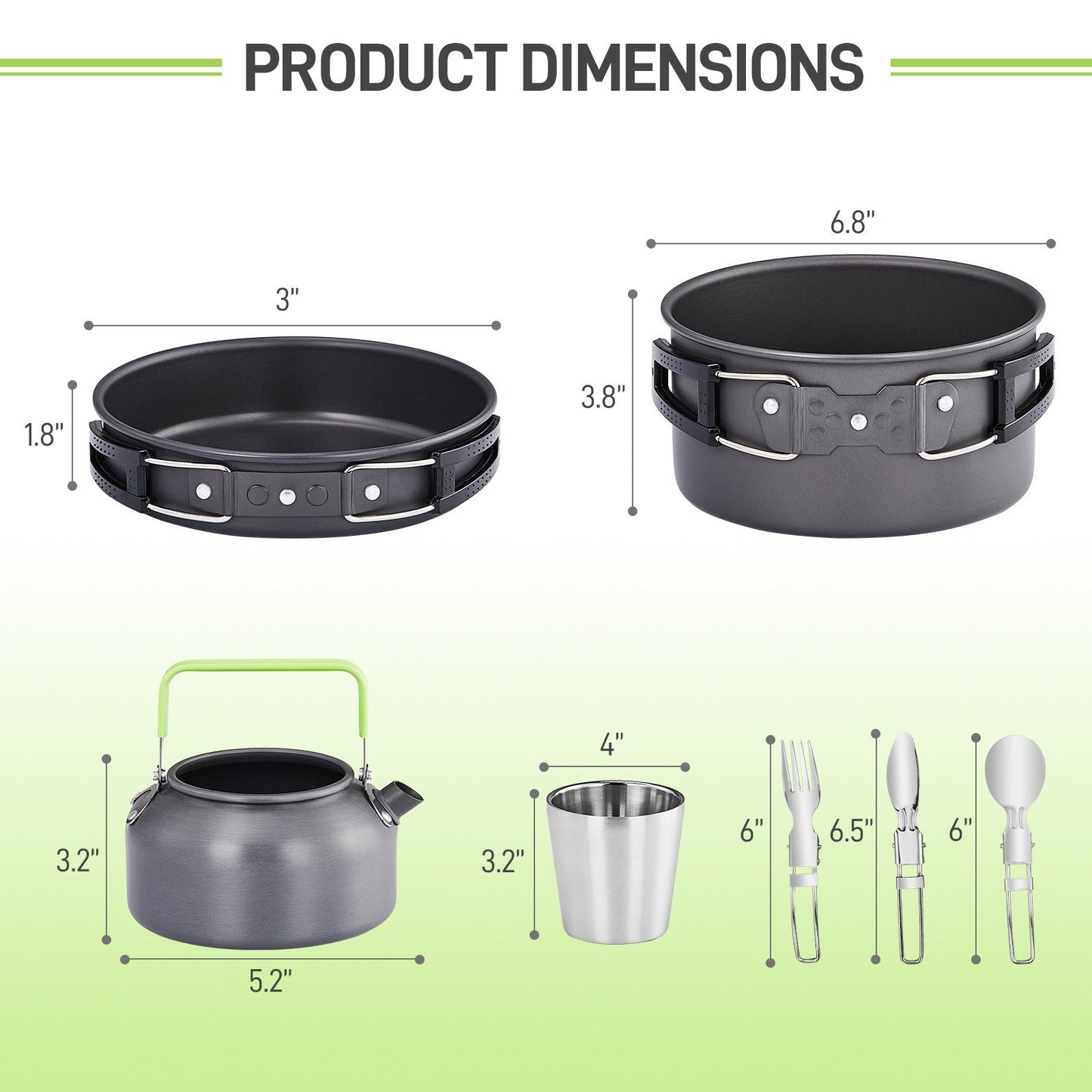 Camping Cookware Set, 19- or 27-Piece Coated Aluminum Mess Kit with Pot, Pan, Kettle, Cups, Plates and Cutlery